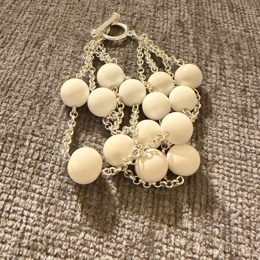 Multilayered Silver And White Beaded Bracelet - image 8